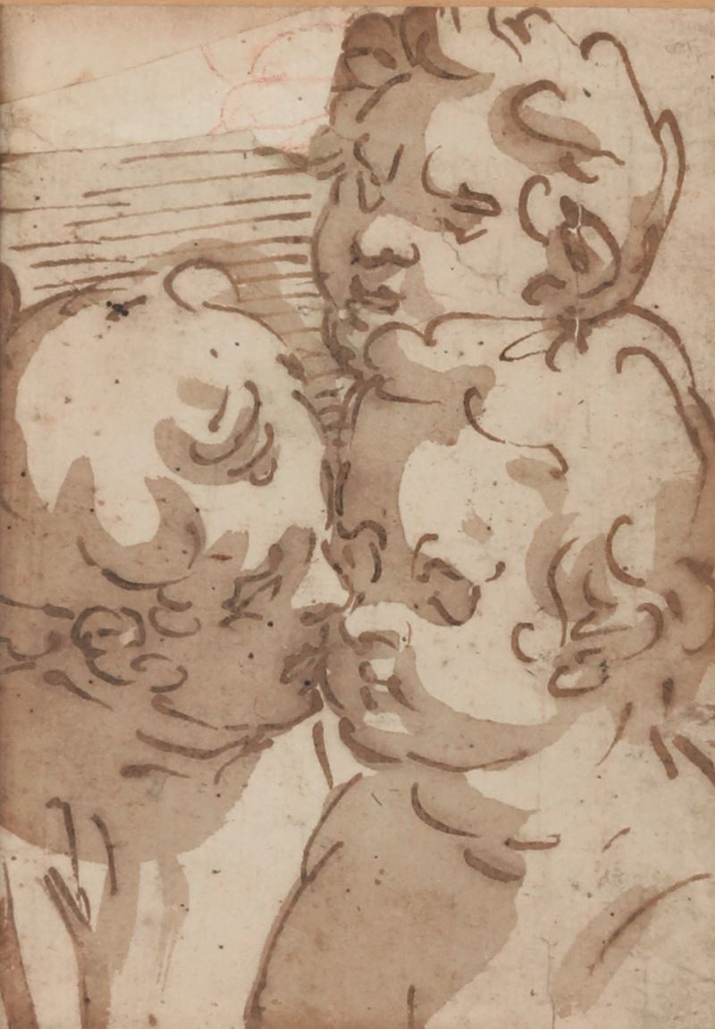 Luca Cambiaso : Studio per tre putti  - penna, inchiostro bruno e  acquerello su carta - Asta Dipinti Antichi - Cambi Casa d'Aste
