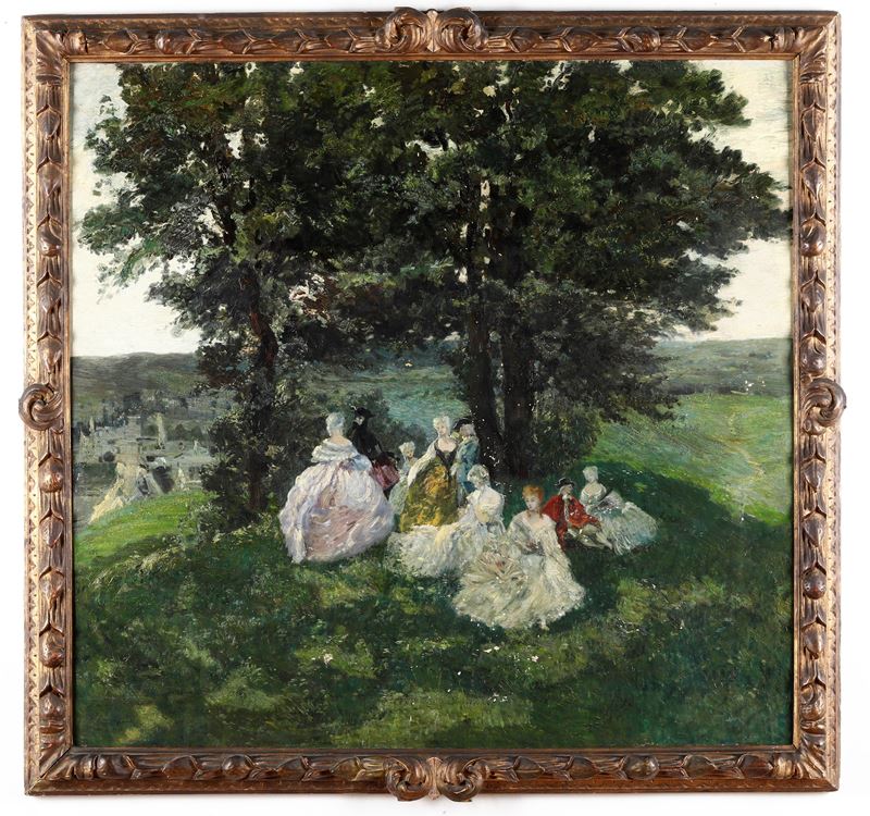 Christian Hilfgott Brand : Paesaggi costieri con imbarcazioni e figure  - olio su tavola - Auction Old Paintings - Cambi Casa d'Aste