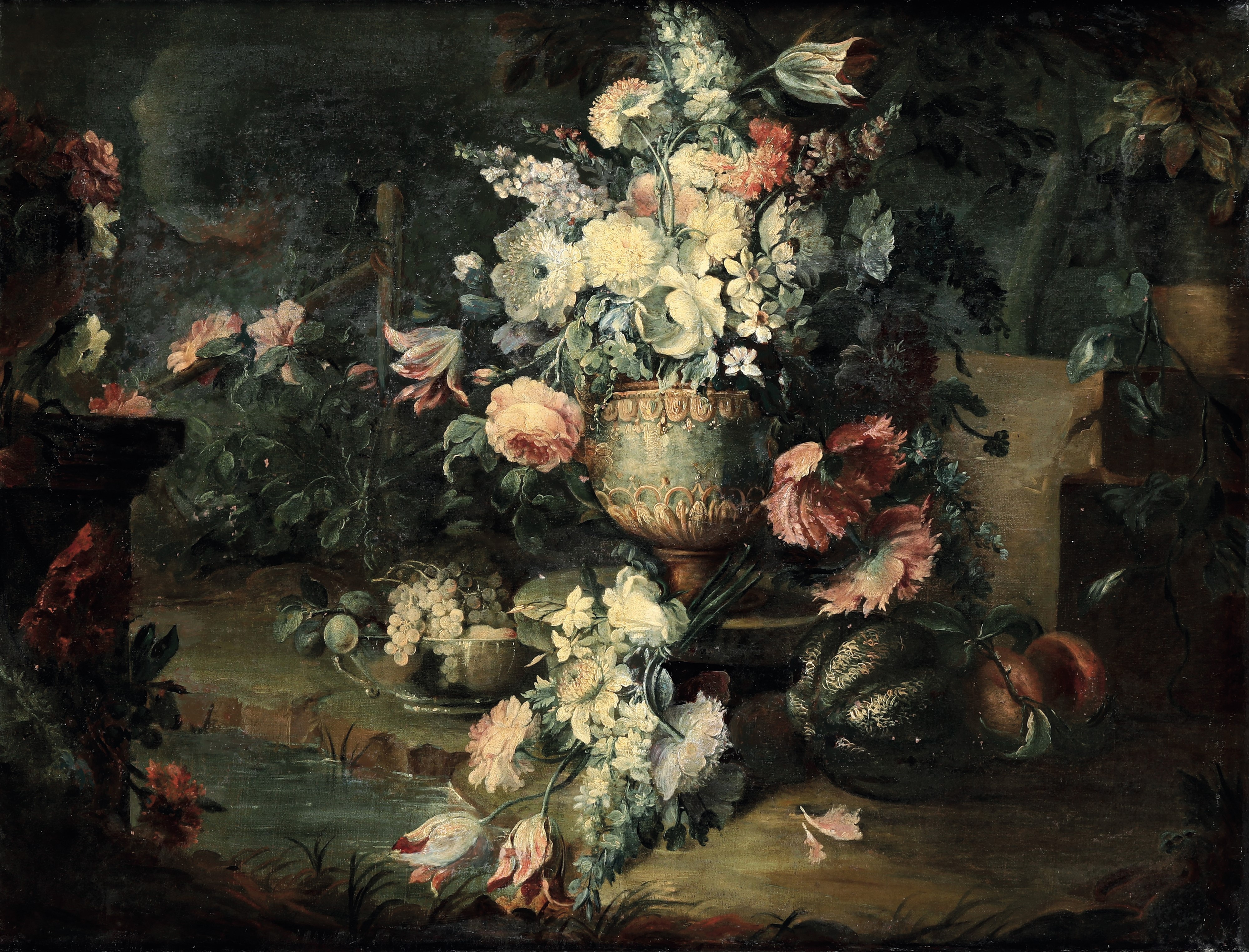 Michele Antonio Rapous - Nature Morte con Frutti e Vasi Ricolmi di Fiori