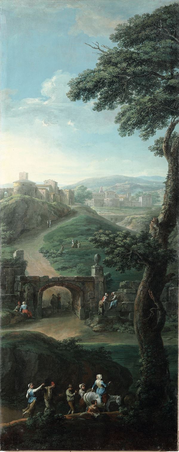 Paolo Anesi (Roma 1697 - Roma 1761) e Paolo Monaldi (Roma 1710 - Roma 1779) Scorci con architetture e figure di contadini