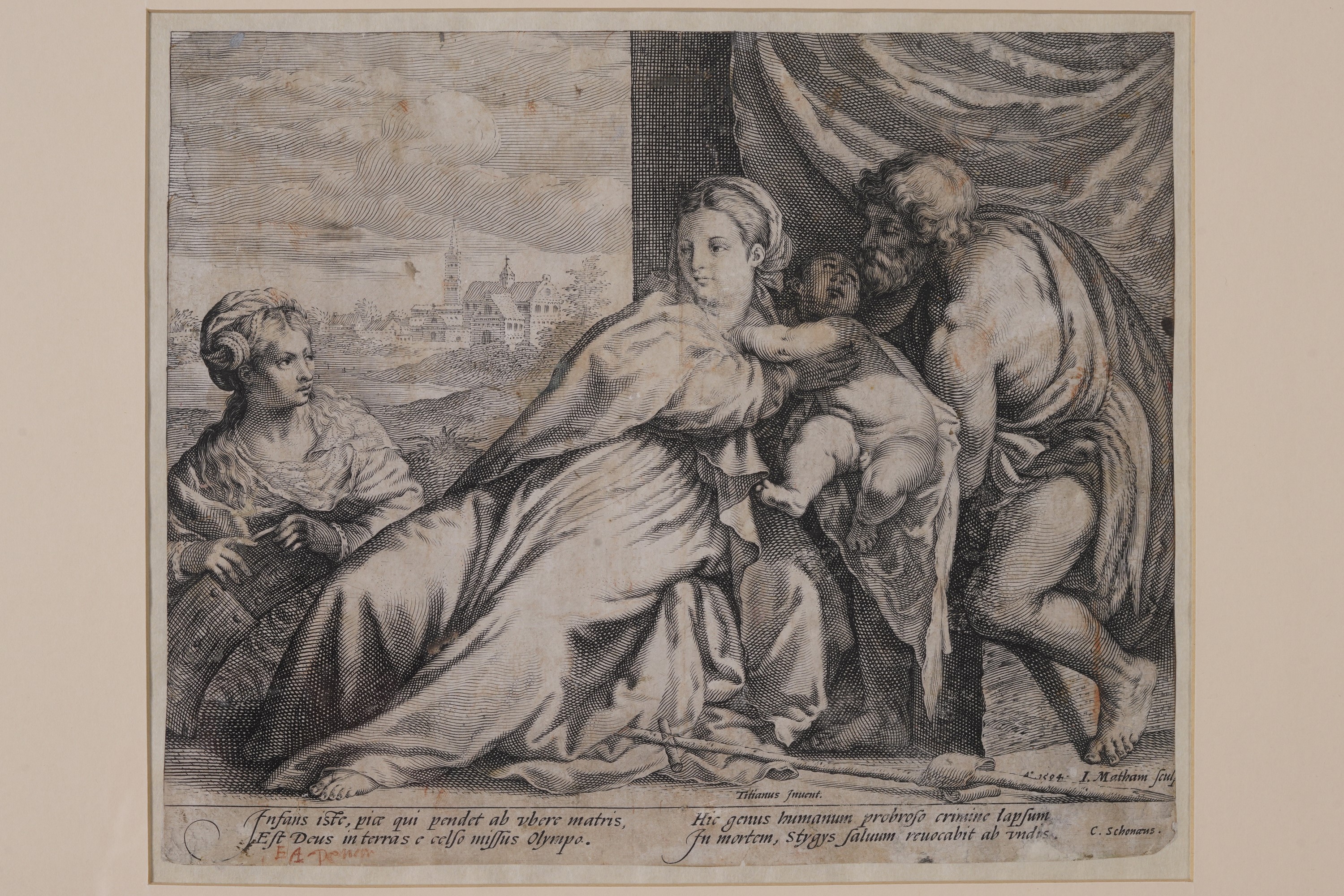 Matham Jacob (1594); Incisa da un Soggetto di Tiziano Vecellio Madonna con Bambino e Santi