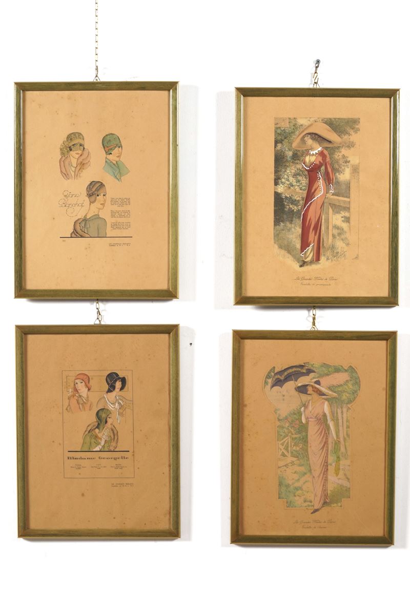 Lotto di quattro incisioni a colori. Inizio XX secolo  - Asta Fabio Fazio, arredi e ricordi di una casa di campagna - Cambi Casa d'Aste