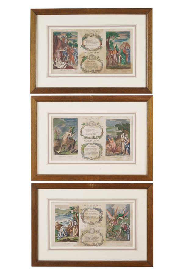 Tre stampe con episodi dalle Divina Commedia. XVIII-XIX secolo