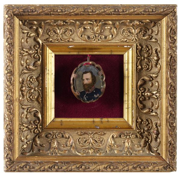 Miniatura di condottiero entro cornice dorata. XIX-XX secolo