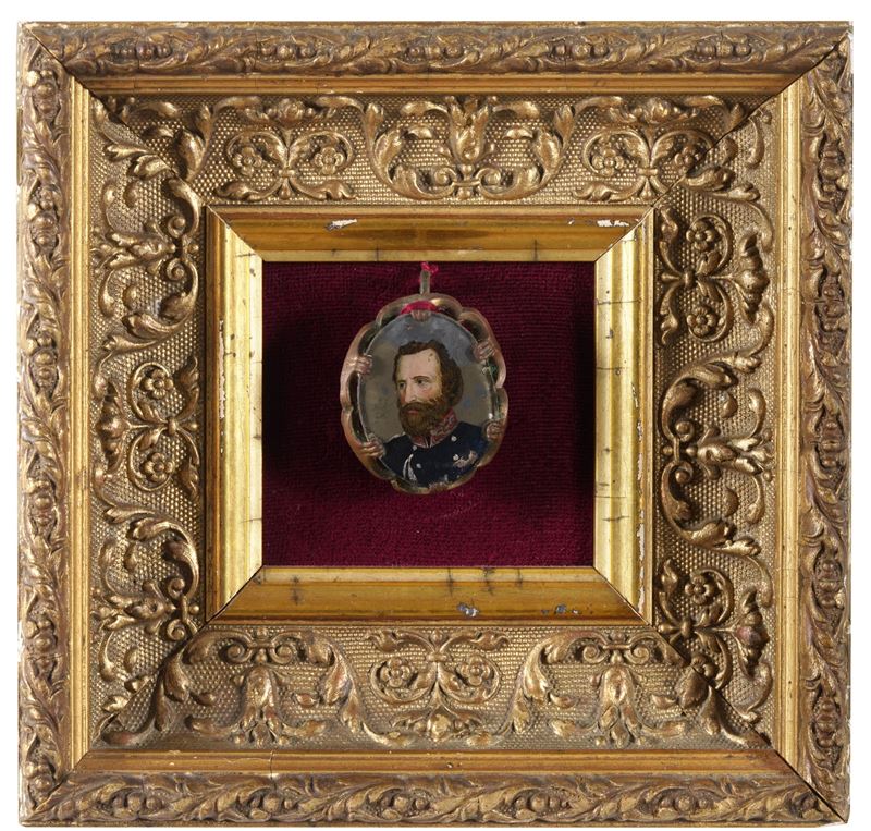 Miniatura di condottiero entro cornice dorata. XIX-XX secolo  - Asta Fabio Fazio, arredi e ricordi di una casa di campagna - Cambi Casa d'Aste