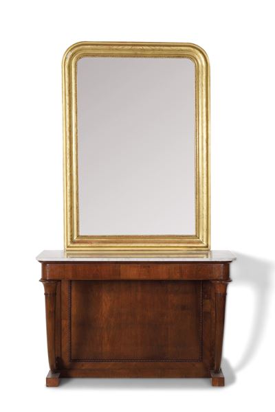 Consolle con Piano in Marmo e Specchiera Dorata. XIX Secolo