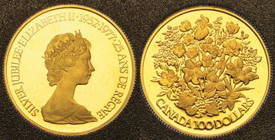 Canada. Republic. 100 Dollars 1977. per il 25° Anniversario di Regno di Elisabetta II D'inghilter...