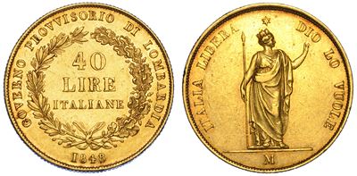 Milano. Governo Provvisorio di Lombardia, 1848. 40 Lire 1848.