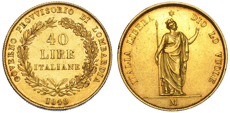 MILANO. GOVERNO PROVVISORIO DI LOMBARDIA, 1848. 40 Lire 1848.  - Auction Numismatics - Cambi Casa d'Aste