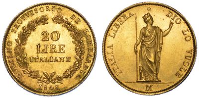 Milano. Governo Provvisorio di Lombardia, 1848. 20 Lire 1848.
