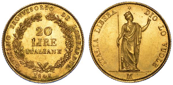 MILANO. GOVERNO PROVVISORIO DI LOMBARDIA, 1848. 20 Lire 1848.