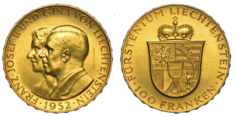 LIECHTENSTEIN - PRINCIPATO. FRANZ JOSEPH II, 1938-1989. 100 Franken 1952. Berna.  - Auction Numismatics - Cambi Casa d'Aste