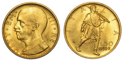 Regno D’italia. Vittorio Emanuele III di Savoia, 1900-1946. 50 Lire 1932/a. X. Littore.