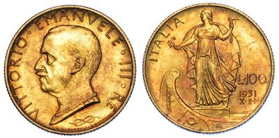 Regno D’italia. Vittorio Emanuele III di Savoia, 1900-1946. 100 Lire 1931/a. X. Italia su Prora.
