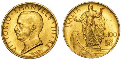 Regno D’italia. Vittorio Emanuele III di Savoia, 1900-1946. 100 Lire 1933/a. XI. Italia su Prora.