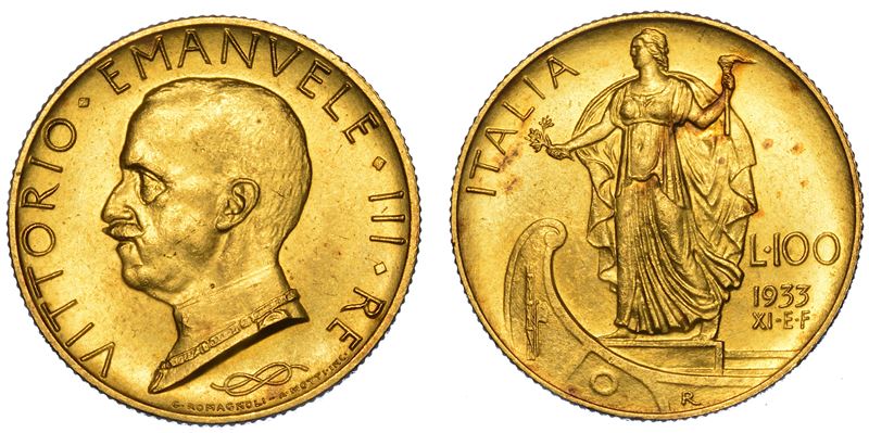 REGNO D’ITALIA. VITTORIO EMANUELE III DI SAVOIA, 1900-1946. 100 lire 1933/A. XI. Italia su prora.  - Auction Numismatics - Cambi Casa d'Aste