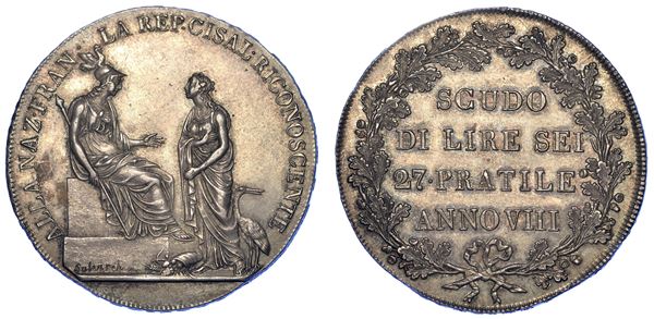 MILANO. REPUBBLICA CISALPINA, 1800-1802. Scudo da 6 Lire A. VIII.