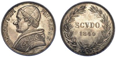 Stato Pontificio. Gregorio XVI, 1831-1846. Scudo 1840/a. X.
