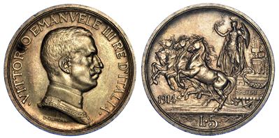 Regno D'italia. Vittorio Emanuele III di Savoia, 1900-1946. 5 Lire 1914.