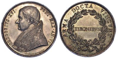 Stato Pontificio. Gregorio XVI, 1831-1846. Medaglia in Argento A. Vi. Premio ai Cadetti della Scu...