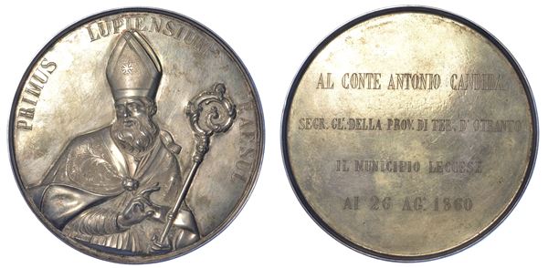 LECCE - REGNO DELLE DUE SICILIE. Medaglia 26 agosto 1860. Al conte Antonio Candida.