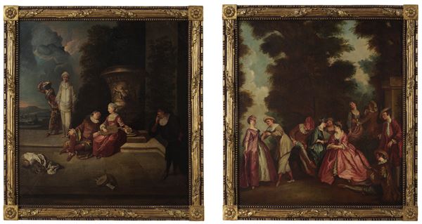 Francois Watteau de Lille - Scene galanti entro paesaggio