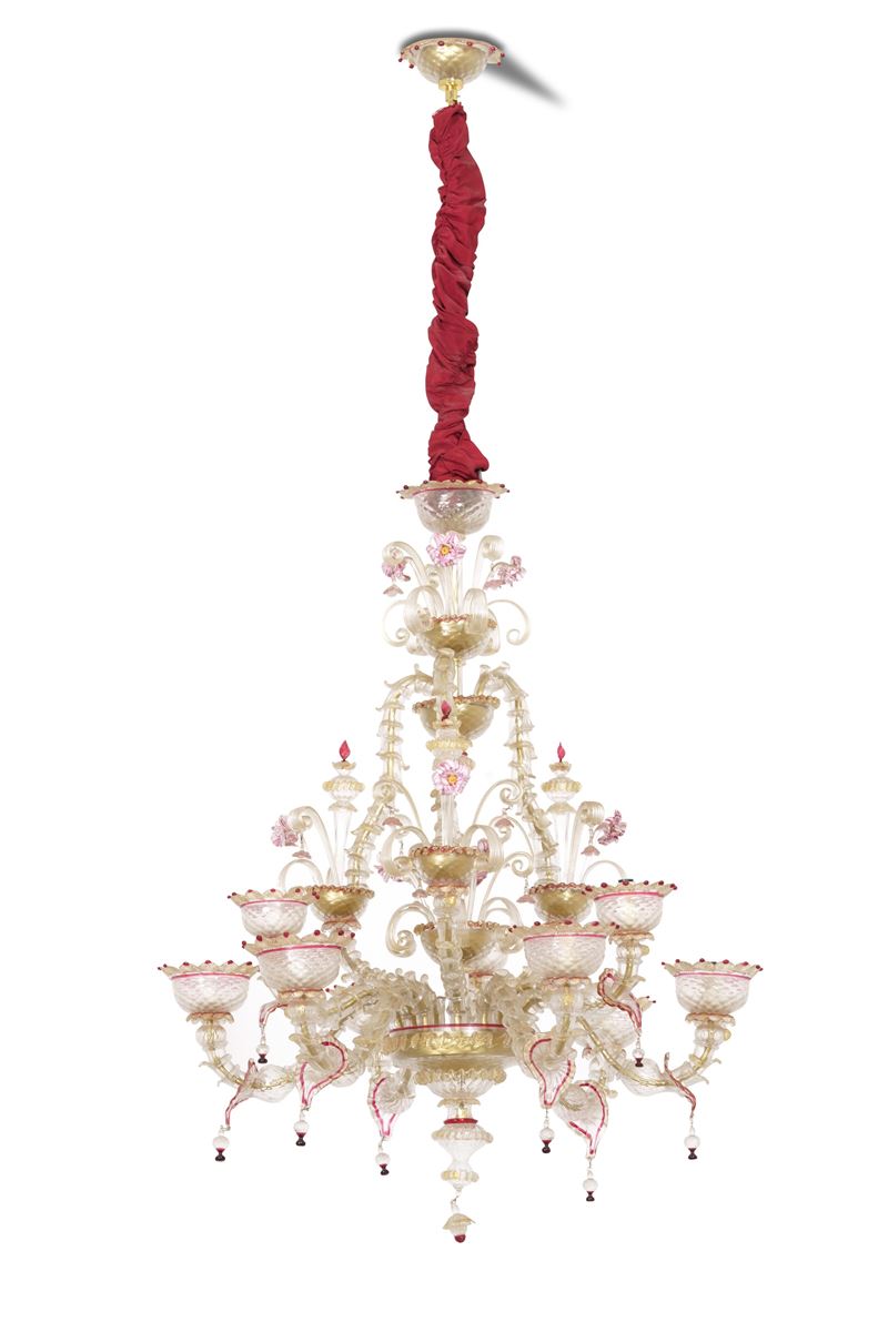 Lampadario in vetro di Murano, XX secolo  - Asta Antiquariato - Cambi Casa d'Aste