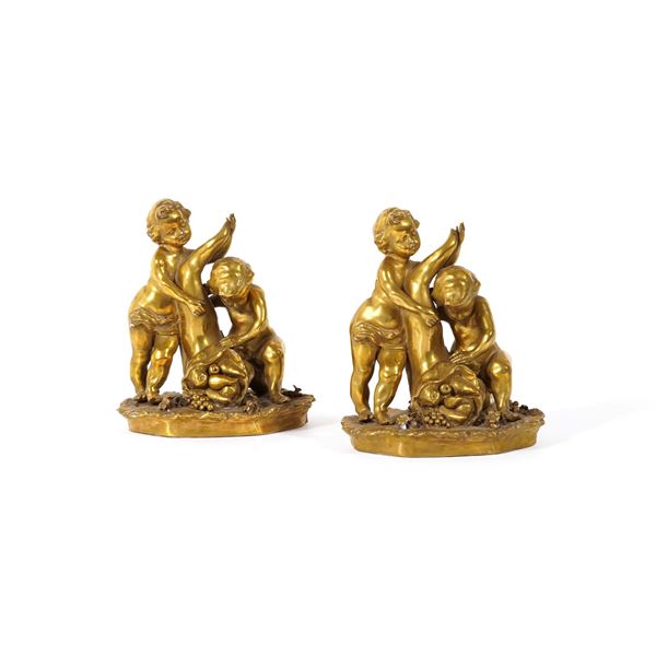 Coppia di putti allegoria dell’Abbondanza, XX secolo.<BR>