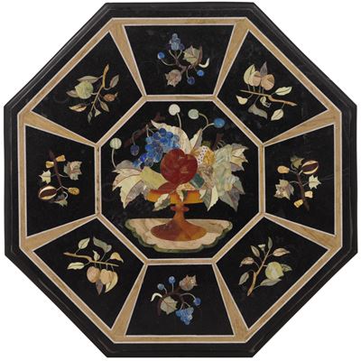 Piano Ottagonale in Commessi di Marmo e Pietre Dure, Firmato Fiume (?) XX Secolo