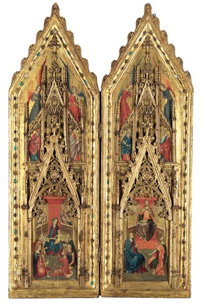 Nei Modi della Pittura Francese del XIV Secolo Dittico Raffigurante Cristo e la Vergine in Trono