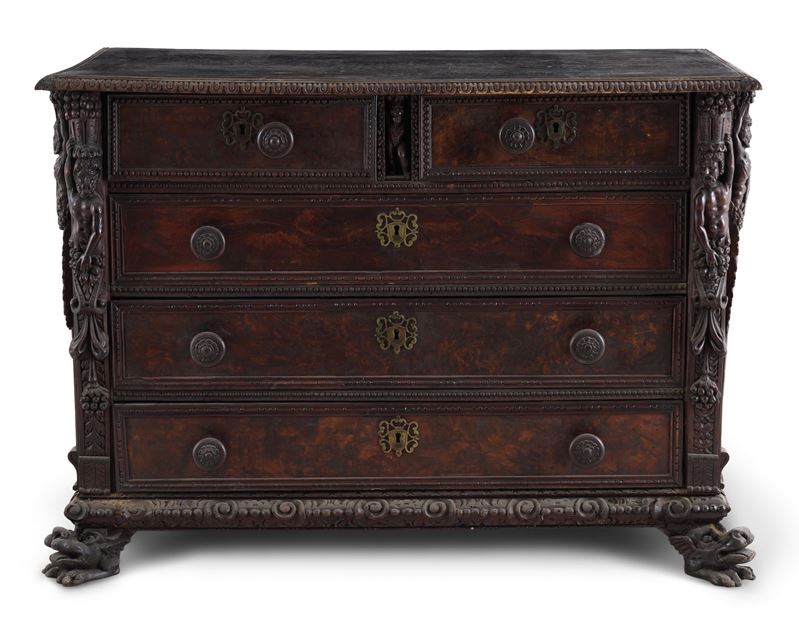 Cassettone in noce intagliato a Bambocci. Genova XVIII-XIX secolo  - Auction Antique - Cambi Casa d'Aste
