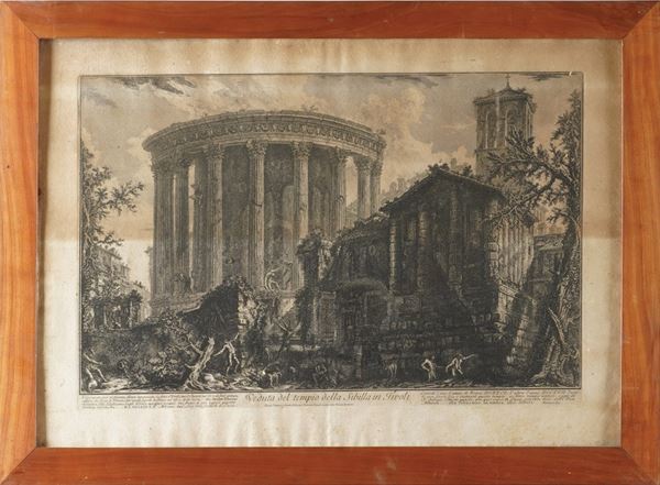 Giovanni Battista Piranesi (1720-1778) Veduta dell’anfiteatro Flavio detto il Colosseo- Veduta del tempio della Sibilla in Tivoli...Roma, metà secolo XVIII