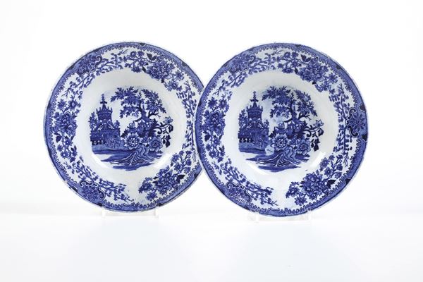 Coppia di piatti fondi "Colandine".  Inghilterra, Manifattura Primavesi & Sons, XIX secolo.