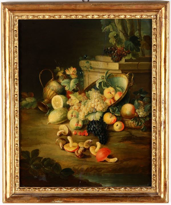 Scuola del XIX secolo Nature morte con trionfi di frutti