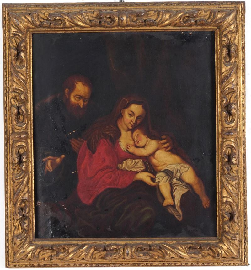 Nei modi della pittura del XVII secolo Sacra Famiglia  - olio su tela - Asta Dipinti Antichi - Cambi Casa d'Aste