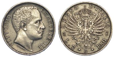 Regno D'italia. Vittorio Emanuele III di Savoia, 1900-1946. 2 Lire 1901.