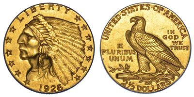 Usa. Republic. 2,5 Dollars "indian Head" 1926.