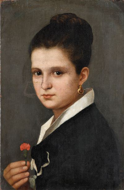 Anonimo del XIX Secolo Ritratto Femminile con Garofano