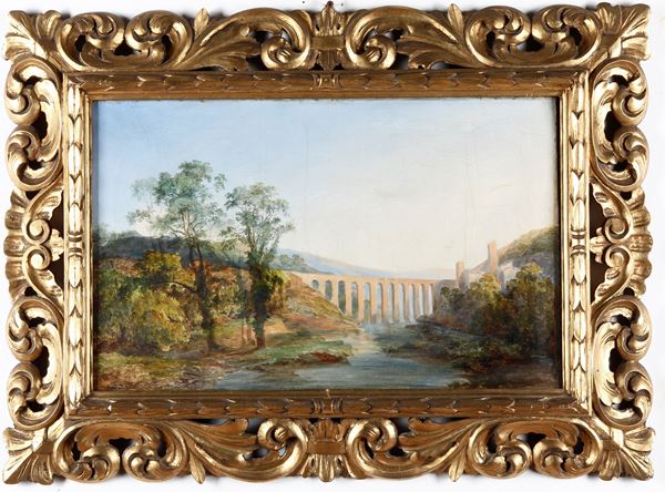 Scuola italiana del XIX secolo Paesaggio con acquedotto