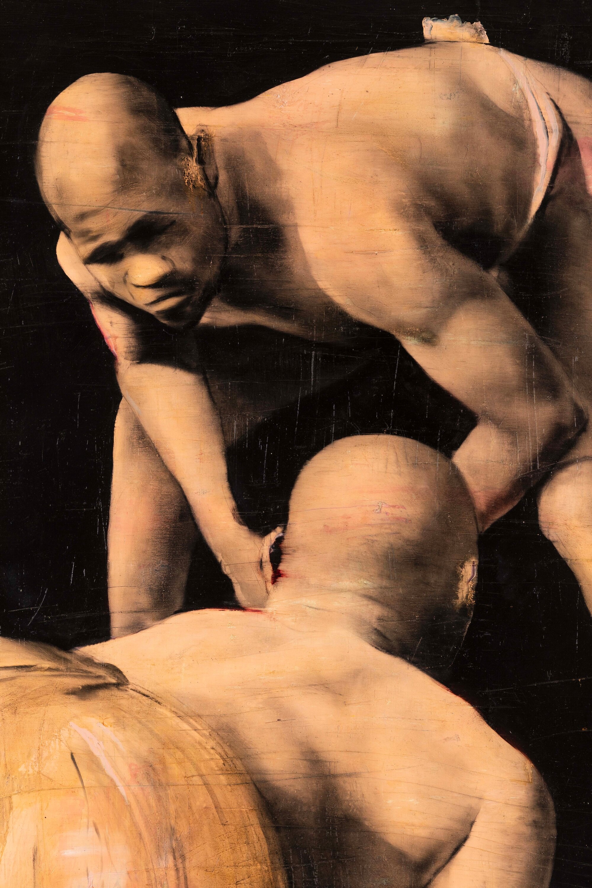 Federico Guida - Lottatori di sumo, tecnica mista su tela