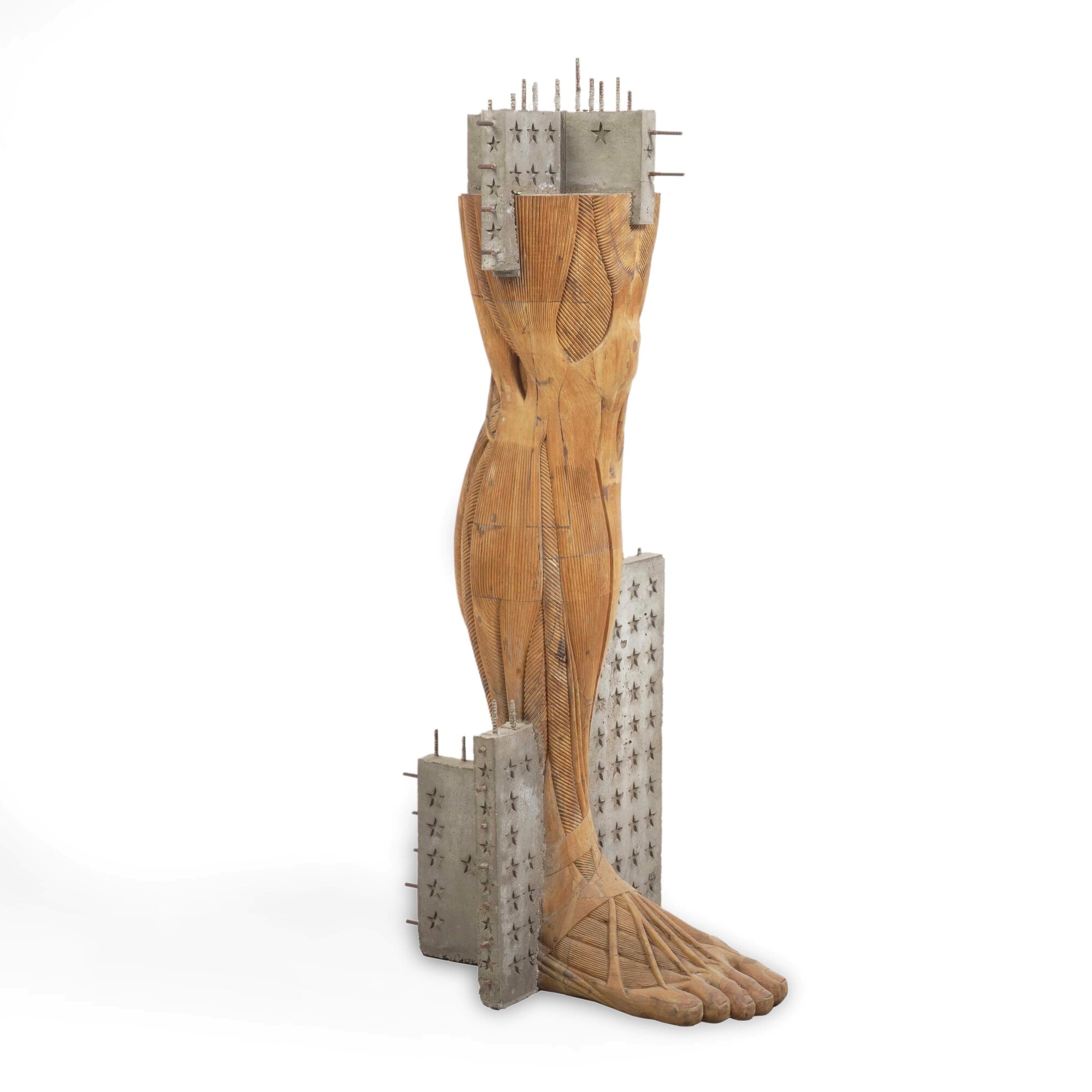 Riyas Komu - Leg series – Scultura in legno, ferro e cemento