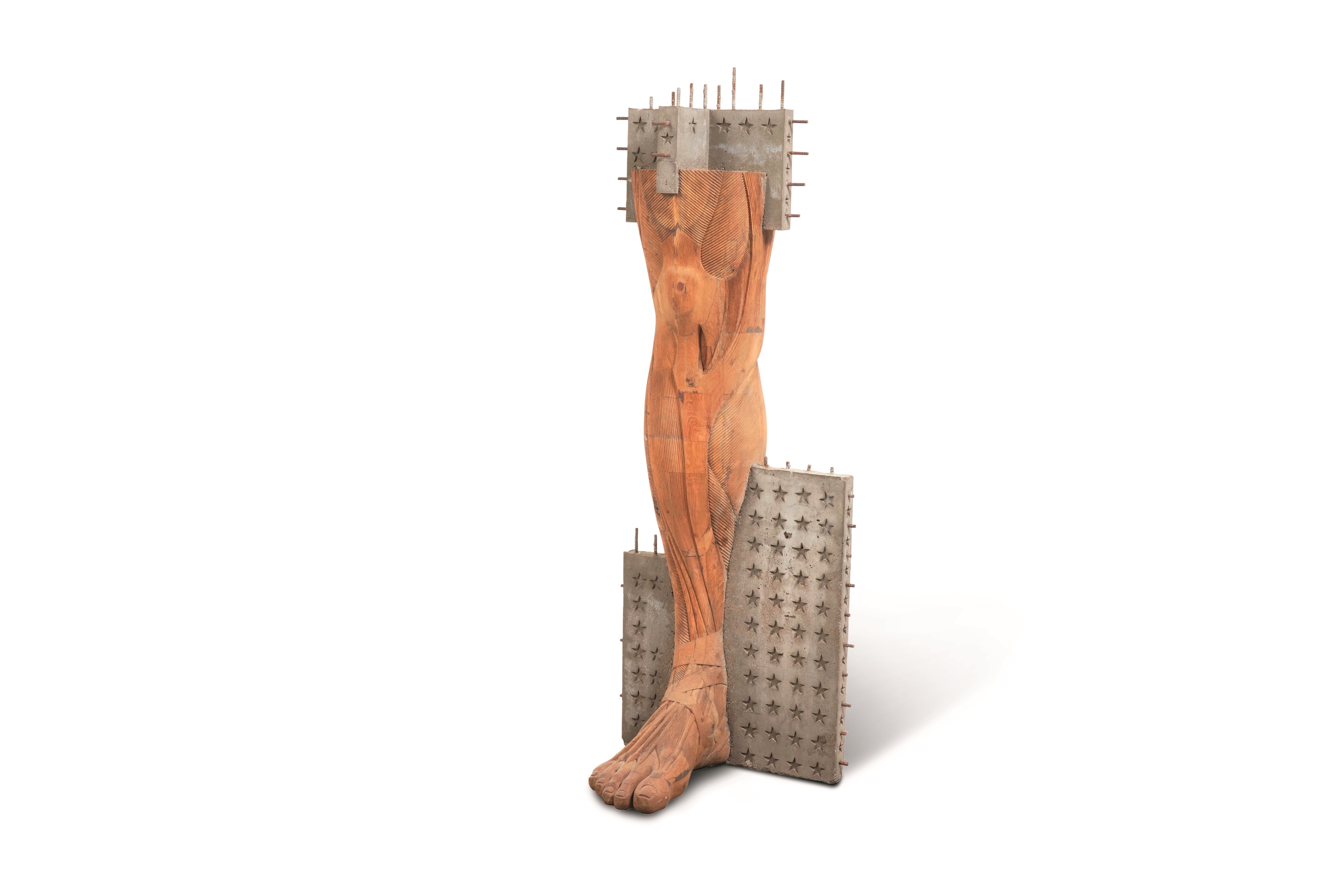 Riyas Komu - Leg series – Scultura in legno, ferro e cemento