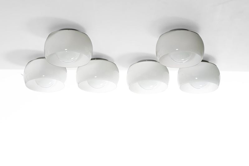 Vico Magistretti : Sei lampade a plafone mod. Omega  - Asta Design Lab - Cambi Casa d'Aste