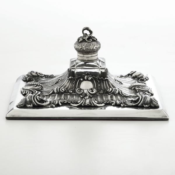 Calamaio in metallo argentato. Fine XIX, inizi XX secolo