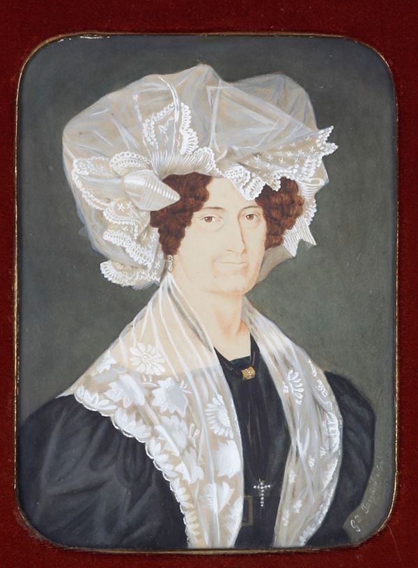 Anonimo XIX secolo Ritratto di dama con cuffia