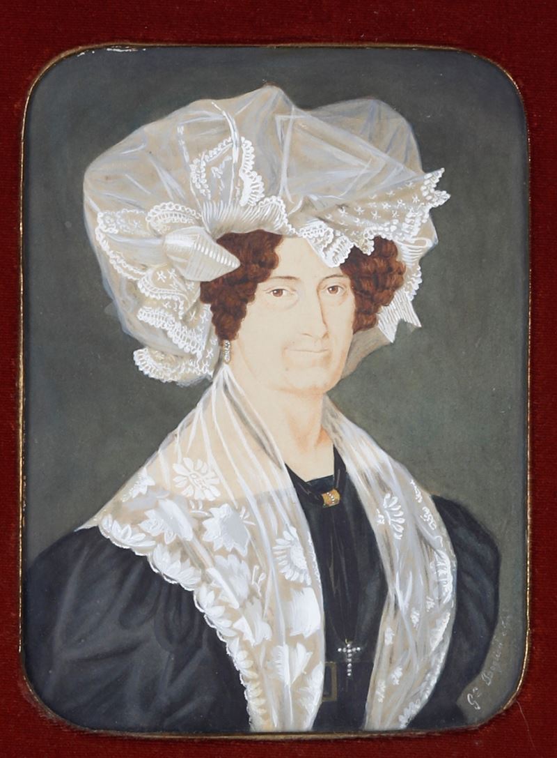 Anonimo XIX secolo Ritratto di dama con cuffia  - Tempera su carta - Asta Dipinti del XIX e XX secolo - Cambi Casa d'Aste