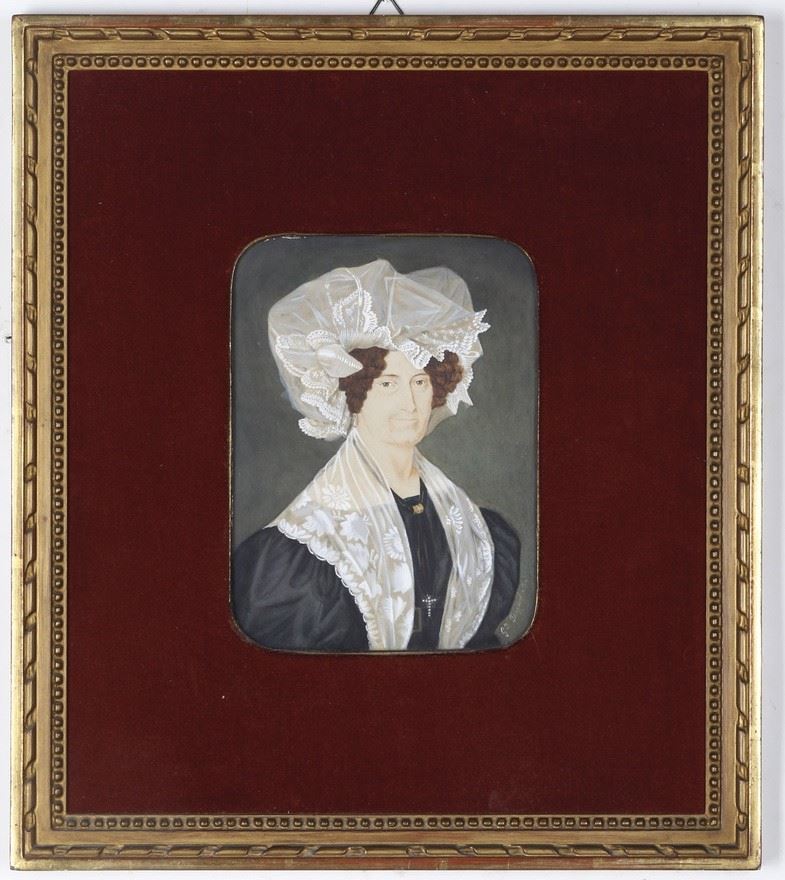 Anonimo XIX secolo Ritratto di dama con cuffia  - Tempera su carta - Auction 19th and 20th Century Paintings - Cambi Casa d'Aste