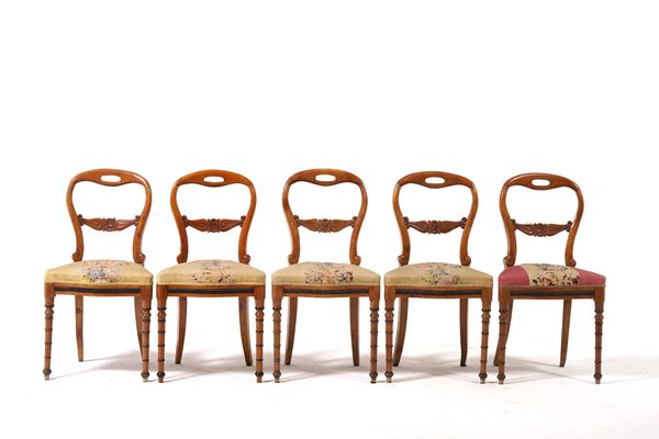 Cinque sedie in acero e legno scurito, Piemonte, epoca Luigi Filippo