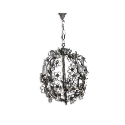 Lampadario in Metallo e Vetro a Mongolfiera. Stile Antico