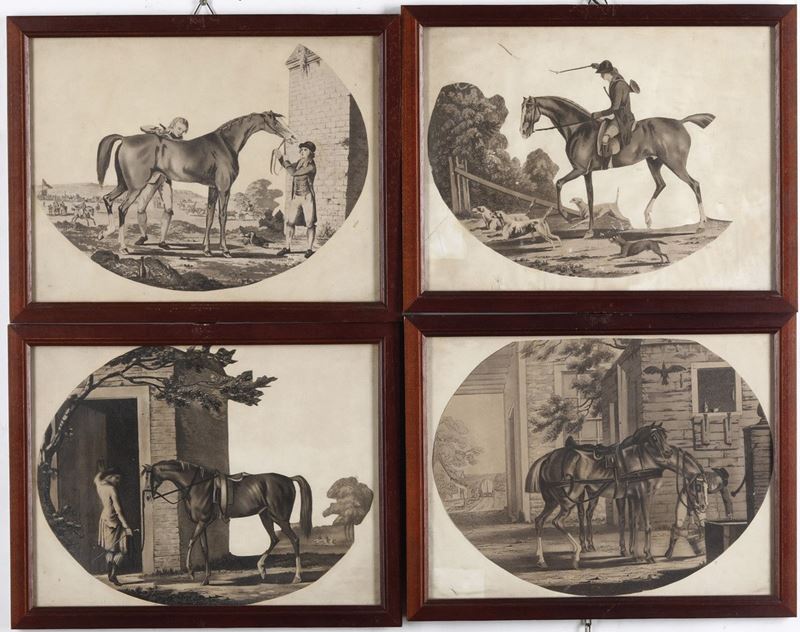 Quattro litografie monocrome a soggetto equestre. Inghilterra XIX secolo  - Auction Antique - Cambi Casa d'Aste